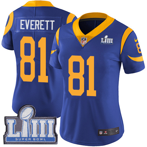 Nike Rams #81 Gerald Everett Royal Blue Alternate Super Bowl LIII Bound Women's Stitched NFL Vapor Untouchable Limited Jersey
