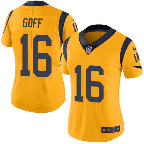 Nike Rams #16 Jared Goff Gold Women's Stitched NFL Limited Rush Jersey