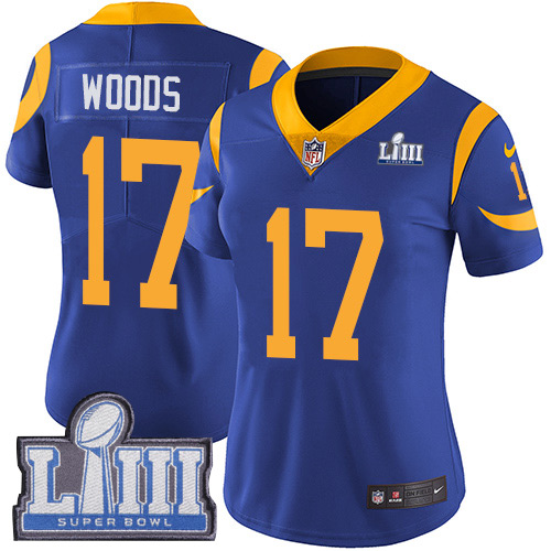 Nike Rams #17 Robert Woods Royal Blue Alternate Super Bowl LIII Bound Women's Stitched NFL Vapor Untouchable Limited Jersey