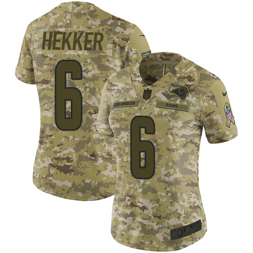 Nike Rams #6 Johnny Hekker Camo Women's Stitched NFL Limited 2018 Salute to Service Jersey
