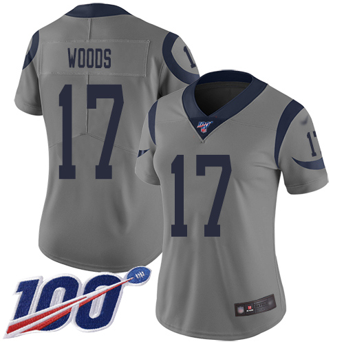 Nike Rams #17 Robert Woods Gray Women's Stitched NFL Limited Inverted Legend 100th Season Jersey