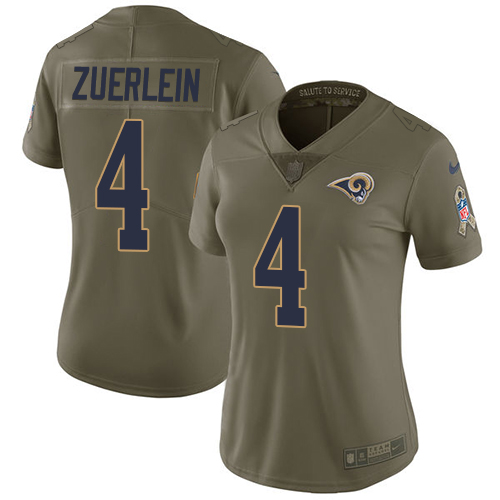 Nike Rams #4 Greg Zuerlein Olive Women's Stitched NFL Limited 2017 Salute to Service Jersey