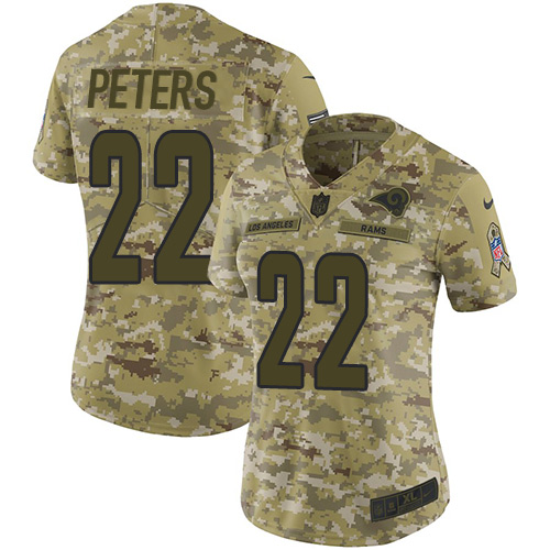 Nike Rams #22 Marcus Peters Camo Women's Stitched NFL Limited 2018 Salute to Service Jersey