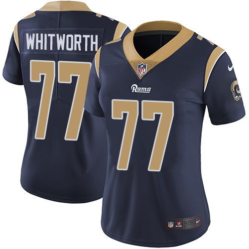 Nike Rams #77 Andrew Whitworth Navy Blue Team Color Women's Stitched NFL Vapor Untouchable Limited Jersey
