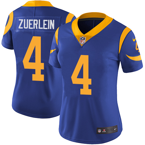 Nike Rams #4 Greg Zuerlein Royal Blue Alternate Women's Stitched NFL Vapor Untouchable Limited Jersey