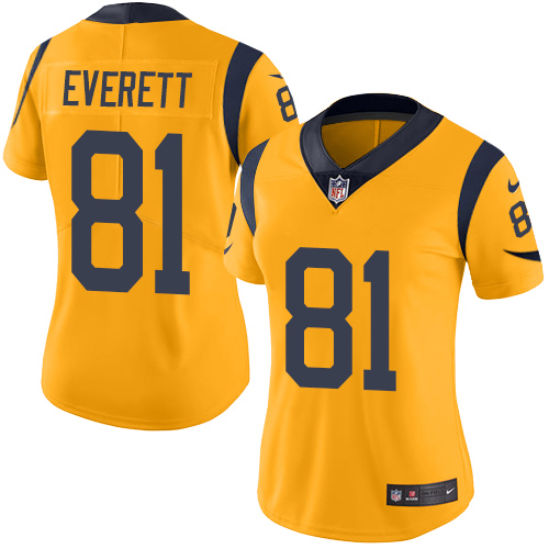 Nike Rams #81 Gerald Everett Gold Women's Stitched NFL Limited Rush Jersey
