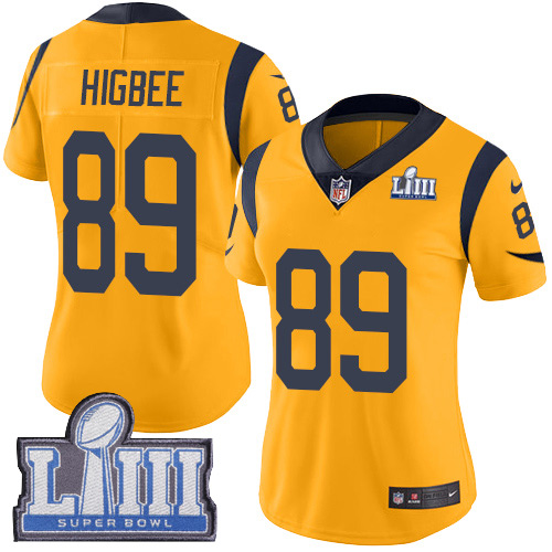 Nike Rams #89 Tyler Higbee Gold Super Bowl LIII Bound Women's Stitched NFL Limited Rush Jersey