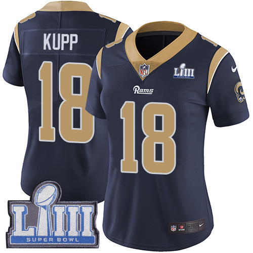 Nike Rams #18 Cooper Kupp Navy Blue Team Color Super Bowl LIII Bound Women's Stitched NFL Vapor Untouchable Limited Jersey