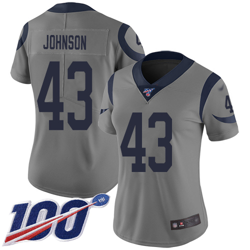 Nike Rams #43 John Johnson Gray Women's Stitched NFL Limited Inverted Legend 100th Season Jersey