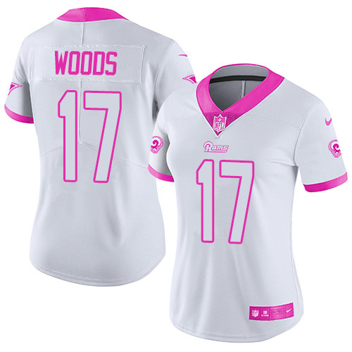 Nike Rams #17 Robert Woods White/Pink Women's Stitched NFL Limited Rush Fashion Jersey