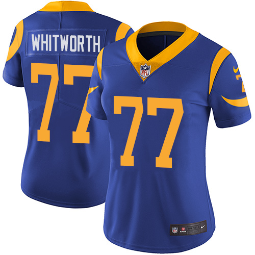 Nike Rams #77 Andrew Whitworth Royal Blue Alternate Women's Stitched NFL Vapor Untouchable Limited Jersey