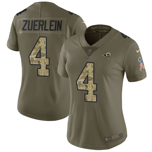 Nike Rams #4 Greg Zuerlein Olive/Camo Women's Stitched NFL Limited 2017 Salute to Service Jersey