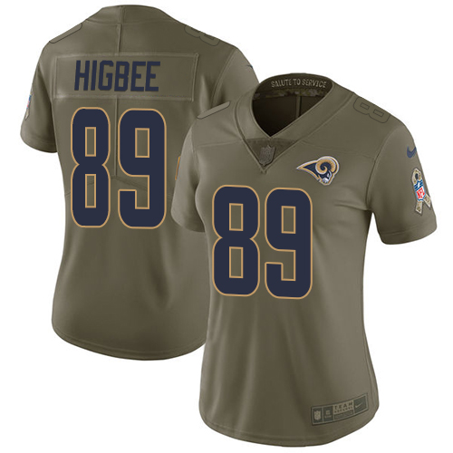 Nike Rams #89 Tyler Higbee Olive Women's Stitched NFL Limited 2017 Salute to Service Jersey