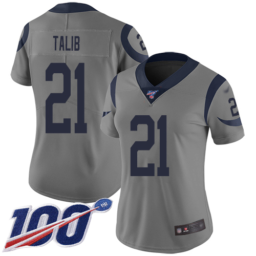 Nike Rams #21 Aqib Talib Gray Women's Stitched NFL Limited Inverted Legend 100th Season Jersey