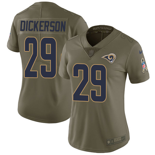 Nike Rams #29 Eric Dickerson Olive Women's Stitched NFL Limited 2017 Salute to Service Jersey