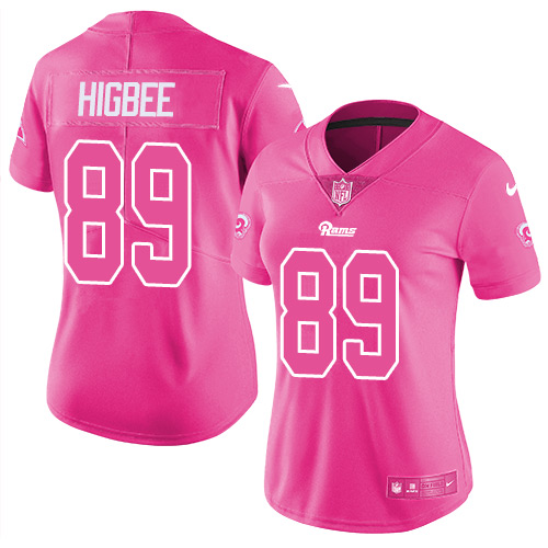 Nike Rams #89 Tyler Higbee Pink Women's Stitched NFL Limited Rush Fashion Jersey