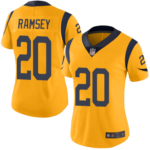 Nike Rams #20 Jalen Ramsey Gold Women's Stitched NFL Limited Rush Jersey