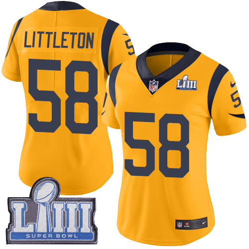 Nike Rams #58 Cory Littleton Gold Super Bowl LIII Bound Women's Stitched NFL Limited Rush Jersey