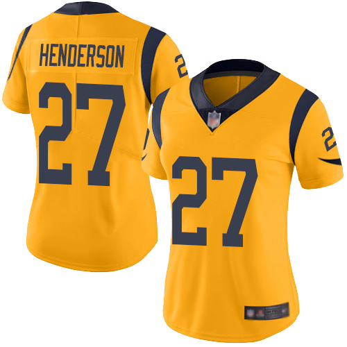 Nike Rams #27 Darrell Henderson Gold Women's Stitched NFL Limited Rush Jersey