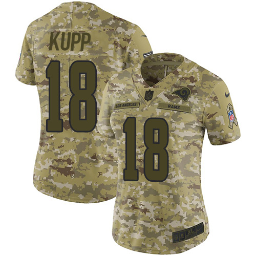 Nike Rams #18 Cooper Kupp Camo Women's Stitched NFL Limited 2018 Salute to Service Jersey