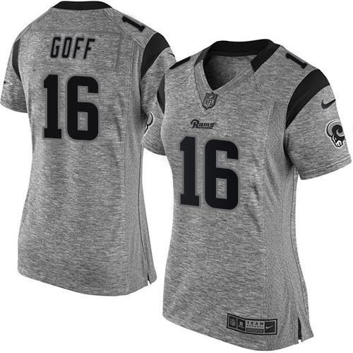 Nike Rams #16 Jared Goff Gray Women's Stitched NFL Limited Gridiron Gray Jersey