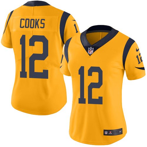 Nike Rams #12 Brandin Cooks Gold Women's Stitched NFL Limited Rush Jersey