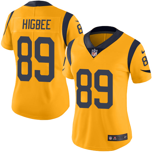 Nike Rams #89 Tyler Higbee Gold Women's Stitched NFL Limited Rush Jersey
