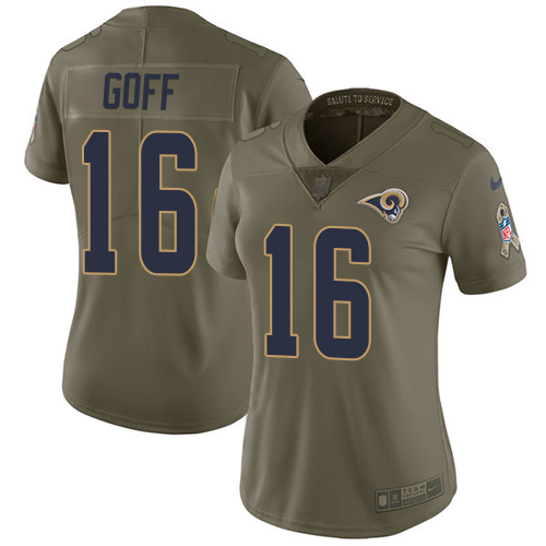 Nike Rams #16 Jared Goff Olive Women's Stitched NFL Limited 2017 Salute to Service Jersey