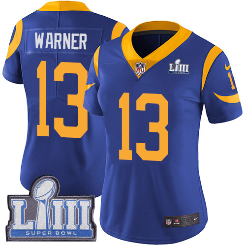 Nike Rams #13 Kurt Warner Royal Blue Alternate Super Bowl LIII Bound Women's Stitched NFL Vapor Untouchable Limited Jersey