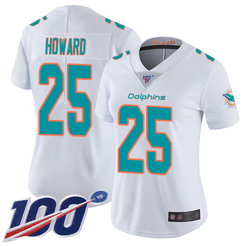 Nike Dolphins #25 Xavien Howard White Women's Stitched NFL 100th Season Vapor Limited Jersey