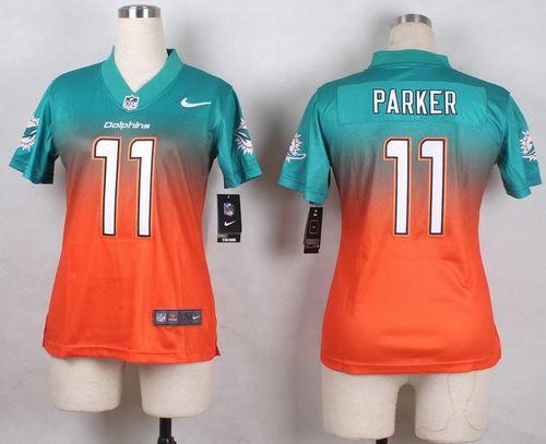 Nike Dolphins #11 DeVante Parker Aqua Green/Orange Women's Stitched NFL Elite Fadeaway Fashion Jersey