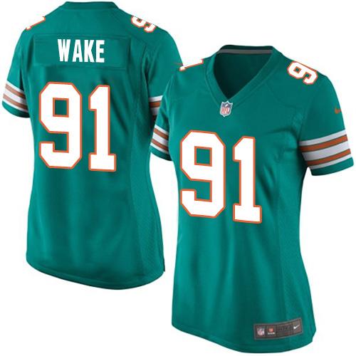Nike Dolphins #91 Cameron Wake Aqua Green Alternate Women's Stitched NFL Elite Jersey