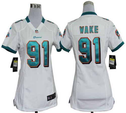 Nike Dolphins #91 Cameron Wake White Women's Stitched NFL Elite Jersey