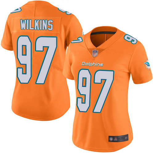 Nike Dolphins #97 Christian Wilkins Orange Women's Stitched NFL Limited Rush Jersey