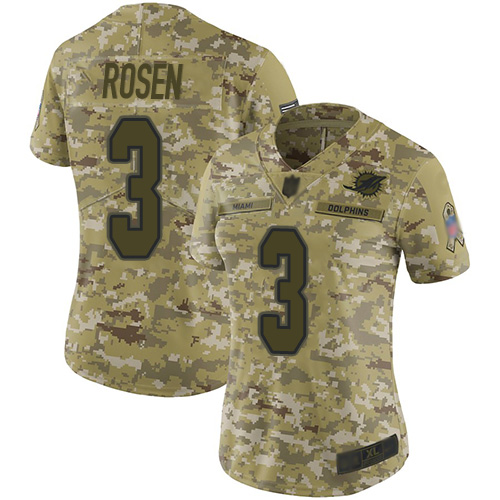 Nike Dolphins #3 Josh Rosen Camo Women's Stitched NFL Limited 2018 Salute to Service Jersey