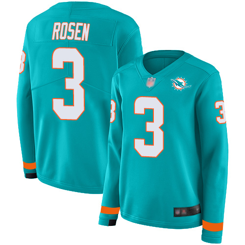 Nike Dolphins #3 Josh Rosen Aqua Green Team Color Women's Stitched NFL Limited Therma Long Sleeve Jersey