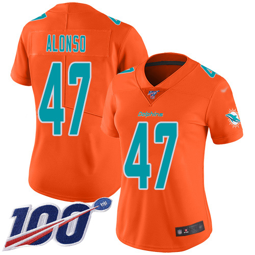 Nike Dolphins #47 Kiko Alonso Orange Women's Stitched NFL Limited Inverted Legend 100th Season Jersey