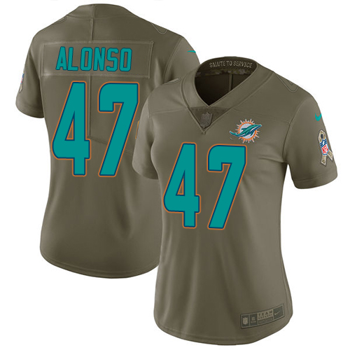 Nike Dolphins #47 Kiko Alonso Olive Women's Stitched NFL Limited 2017 Salute to Service Jersey
