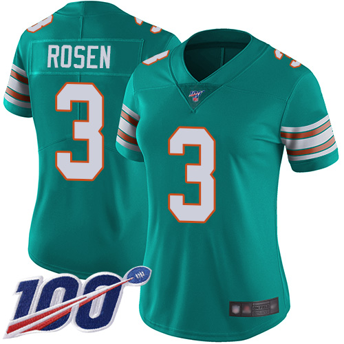 Nike Dolphins #3 Josh Rosen Aqua Green Alternate Women's Stitched NFL 100th Season Vapor Limited Jersey