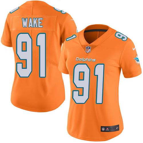 Nike Dolphins #91 Cameron Wake Orange Women's Stitched NFL Limited Rush Jersey
