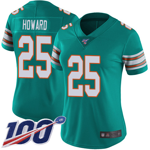 Nike Dolphins #25 Xavien Howard Aqua Green Alternate Women's Stitched NFL 100th Season Vapor Limited Jersey