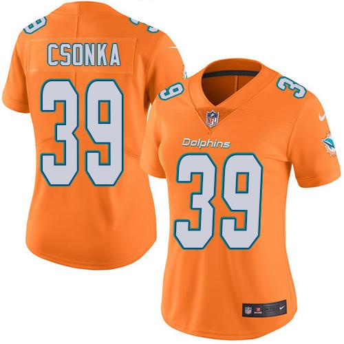 Nike Dolphins #39 Larry Csonka Orange Women's Stitched NFL Limited Rush Jersey