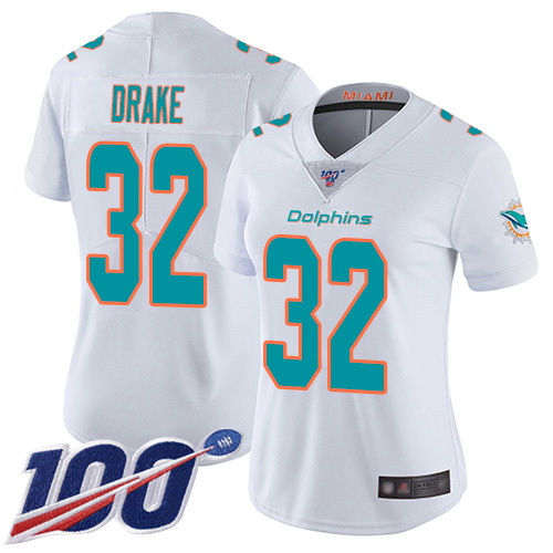 Nike Dolphins #32 Kenyan Drake White Women's Stitched NFL 100th Season Vapor Limited Jersey
