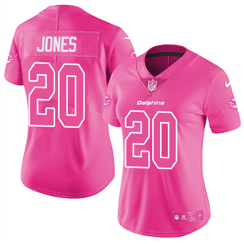 Nike Dolphins #20 Reshad Jones Pink Women's Stitched NFL Limited Rush Fashion Jersey