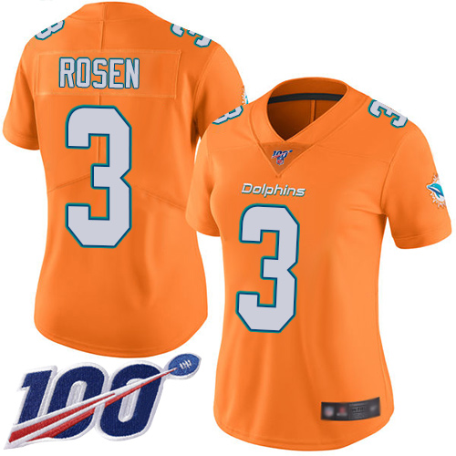 Nike Dolphins #3 Josh Rosen Orange Women's Stitched NFL Limited Rush 100th Season Jersey