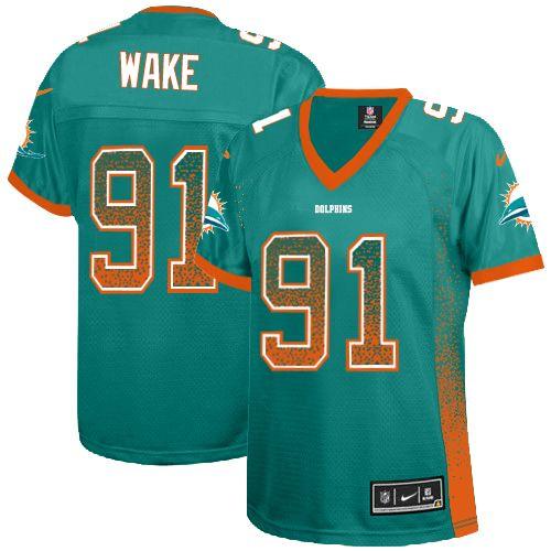 Nike Dolphins #91 Cameron Wake Aqua Green Team Color Women's Stitched NFL Elite Drift Fashion Jersey