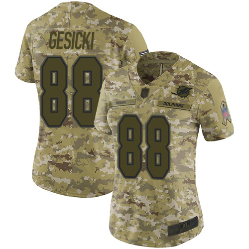 Nike Dolphins #88 Mike Gesicki Camo Women's Stitched NFL Limited 2018 Salute to Service Jersey
