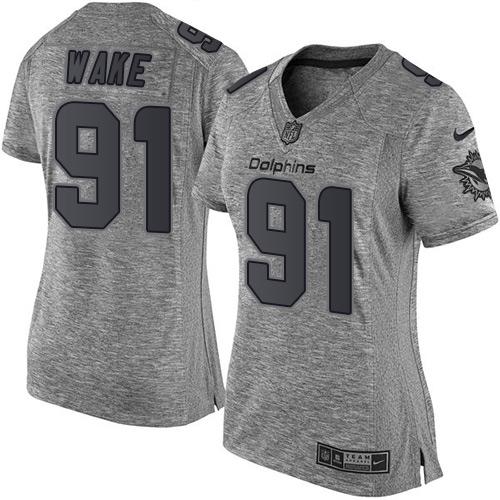 Nike Dolphins #91 Cameron Wake Gray Women's Stitched NFL Limited Gridiron Gray Jersey