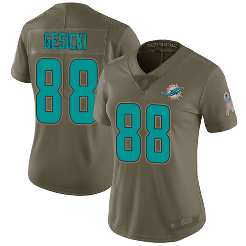 Nike Dolphins #88 Mike Gesicki Olive Women's Stitched NFL Limited 2017 Salute to Service Jersey
