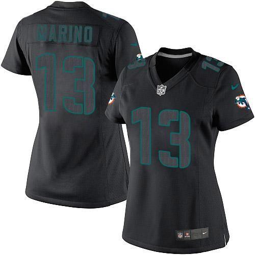 Nike Dolphins #13 Dan Marino Black Impact Women's Stitched NFL Limited Jersey